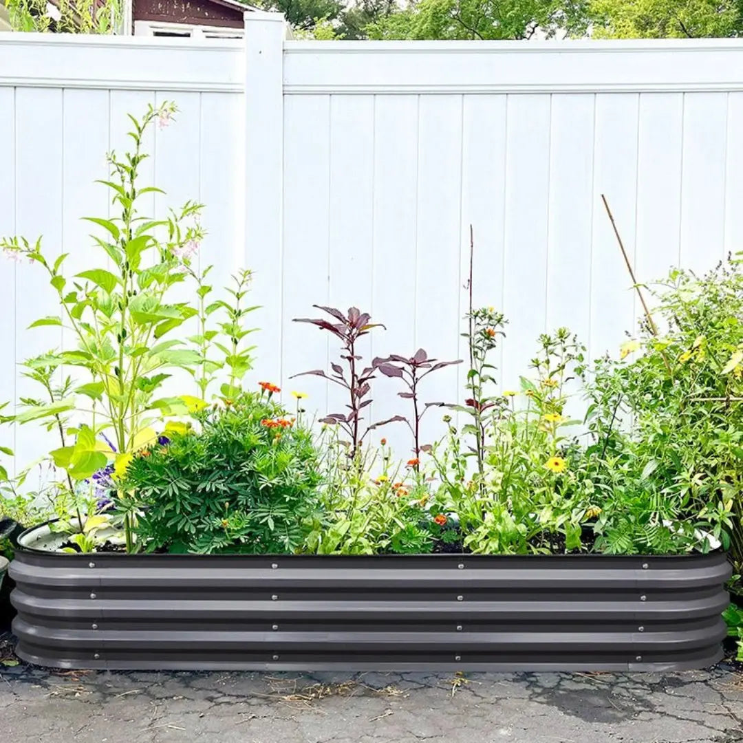 galvanized raised flower bed grey-Vegega