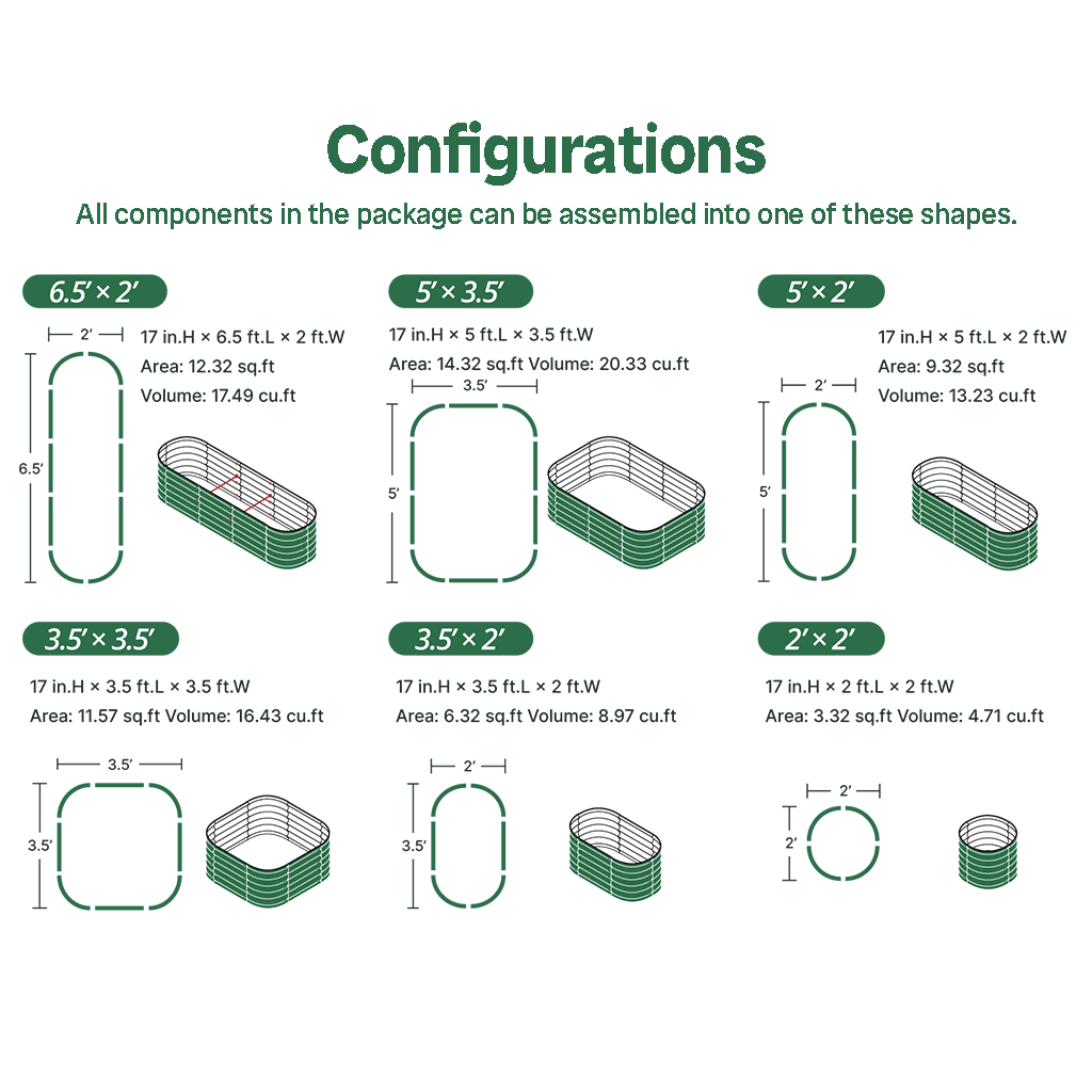 17'' Tall 6.5x2 Modern Raised Garden Beds (6 in 1)【Upgrade 2.0】