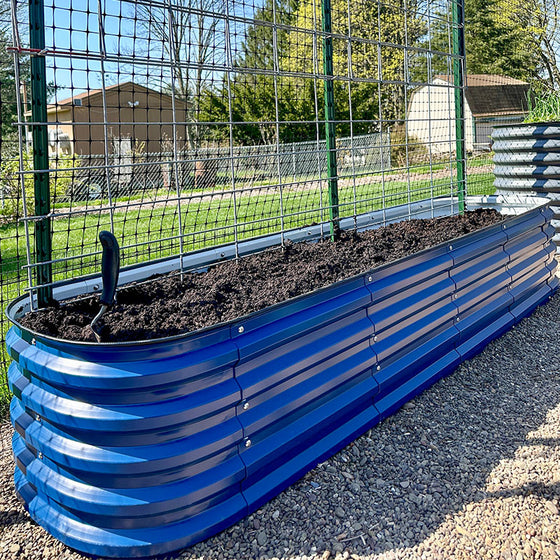 blue 8x2 metal planter box