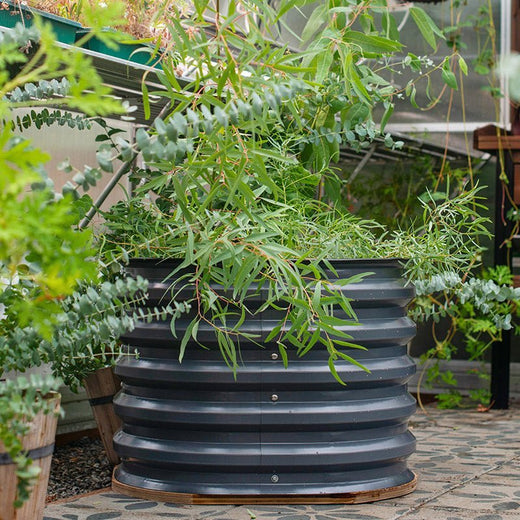 gray round metal raised garden beds-Vegega