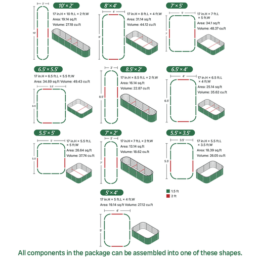 17'' Tall 4x8 Metal Raised Garden Beds (10 in 1)【Upgrade 2.0】