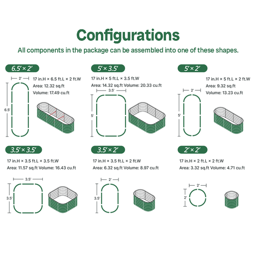 17'' Tall 6.5x2 Modern Raised Garden Beds (6 in 1)【Upgrade 2.0】