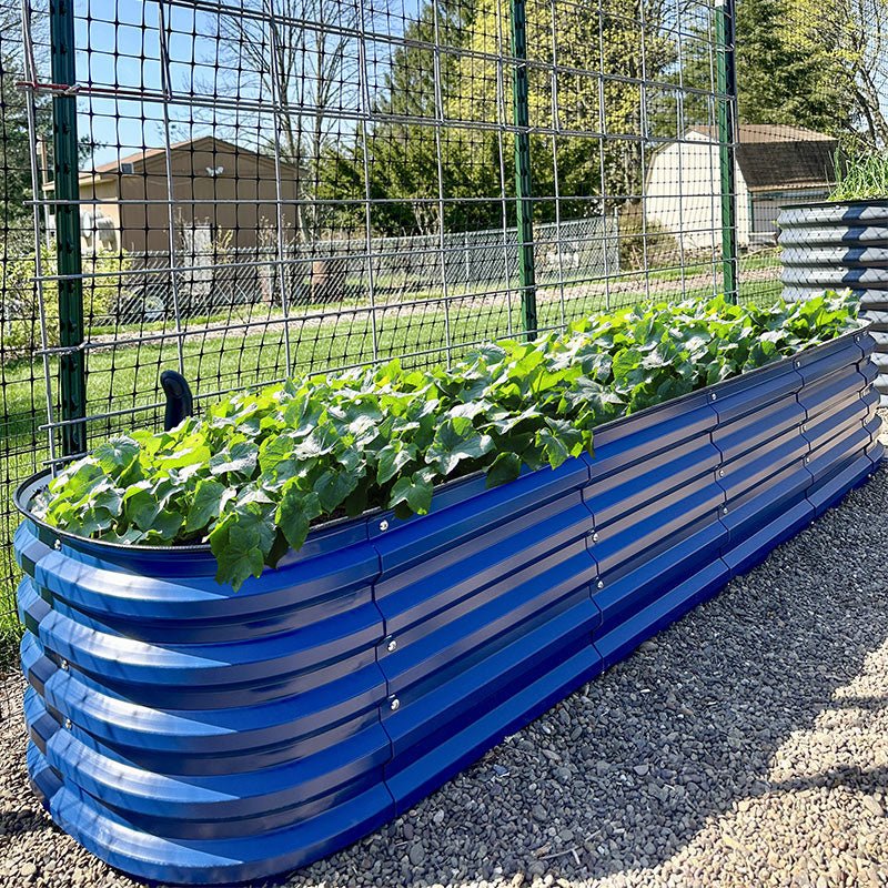 blue 8x2 metal planter box