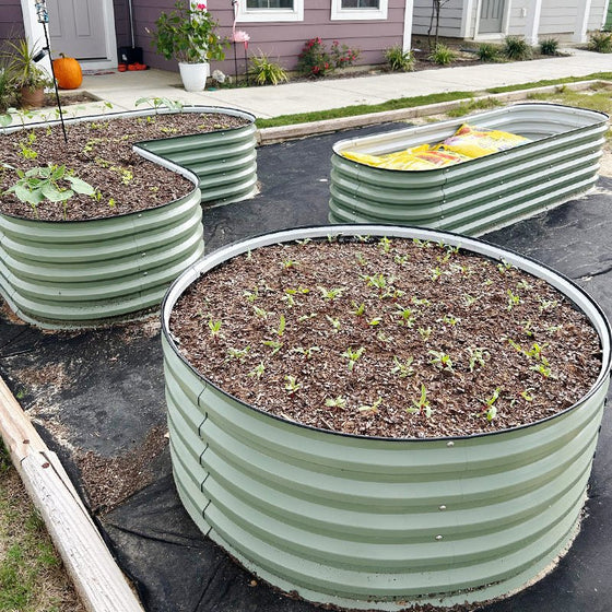 heart-shaped and round shaped raised beds in the garden-Vegega