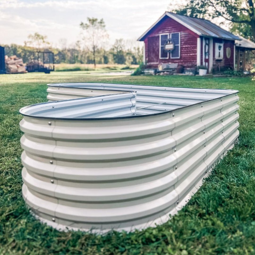 close-up of L shaped raised garden bed-Vegega