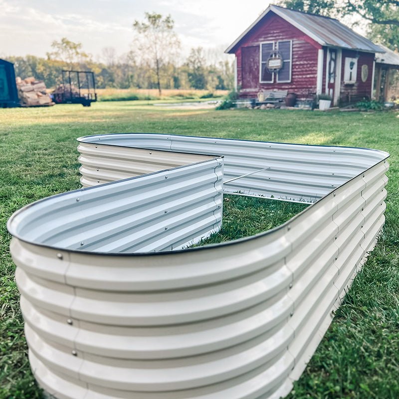 close-up of L shaped raised bed-Vegega