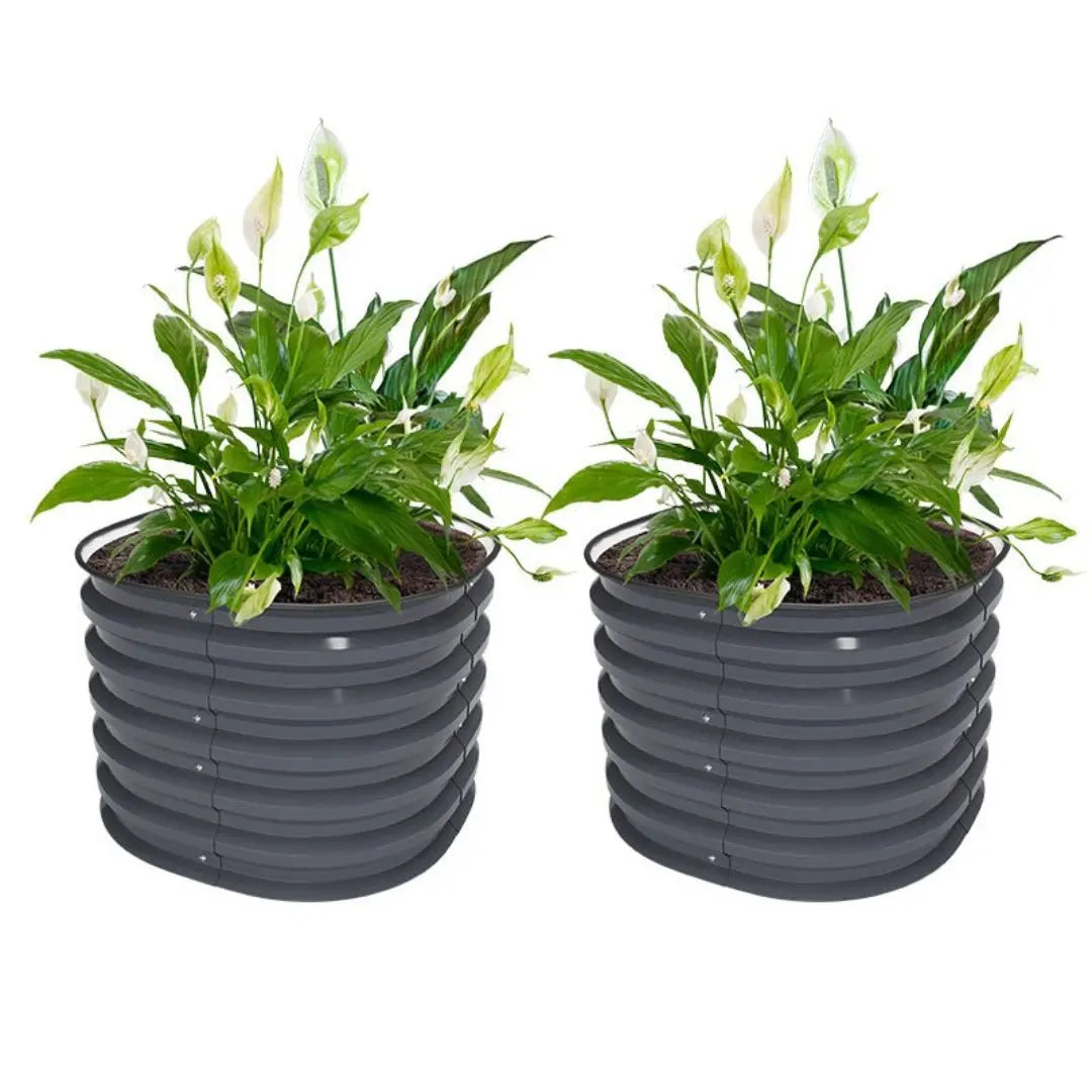 2 round metal garden beds grey-Vegega