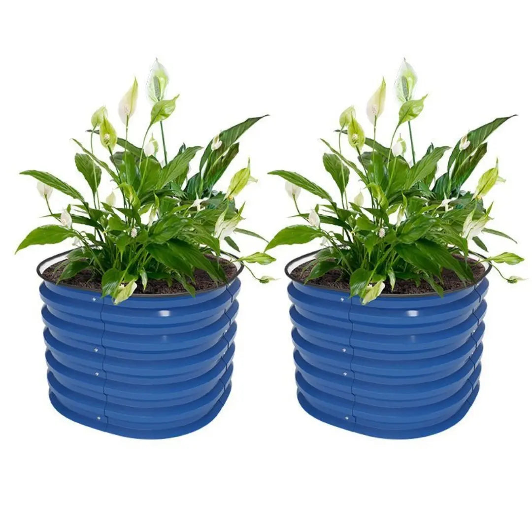 2 round metal raised garden bed blue-Vegega