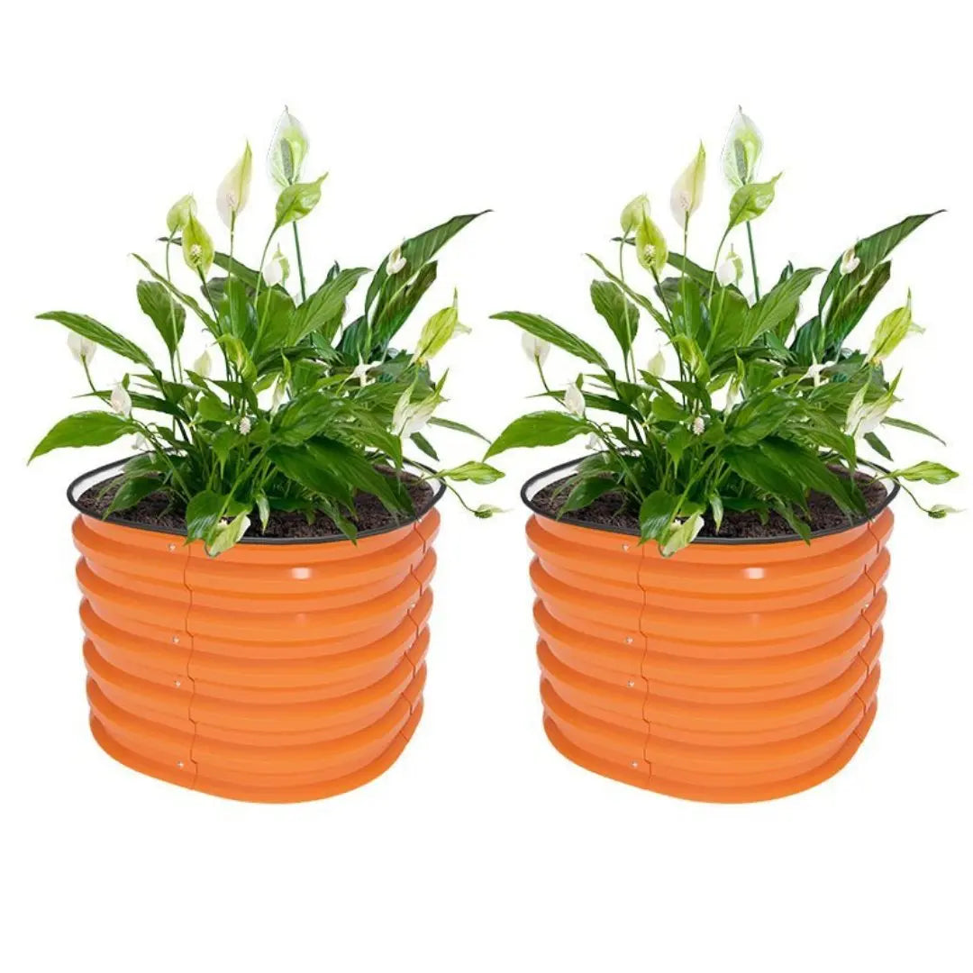 2 circular metal garden beds orange-Vegega