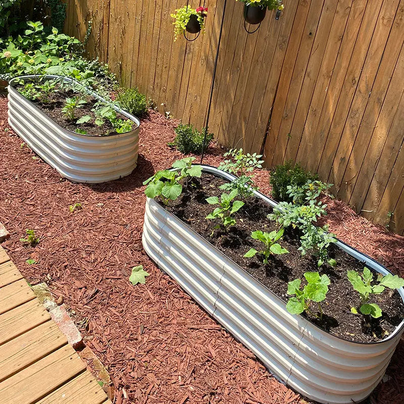 two corrugated metal raised beds-Vegega