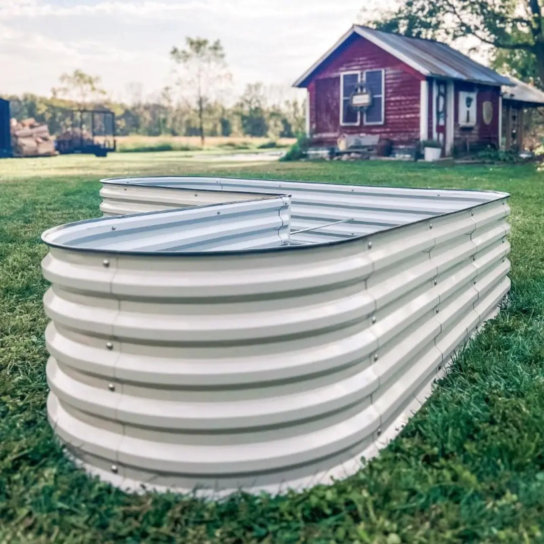 close-up of L shaped raised garden bed-Vegega