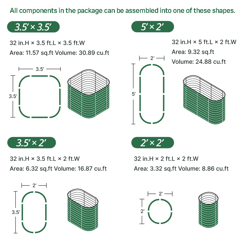 32'' Tall 5x2 Galvanized Flower Bed (4 in 1)【Upgrade 2.0】
