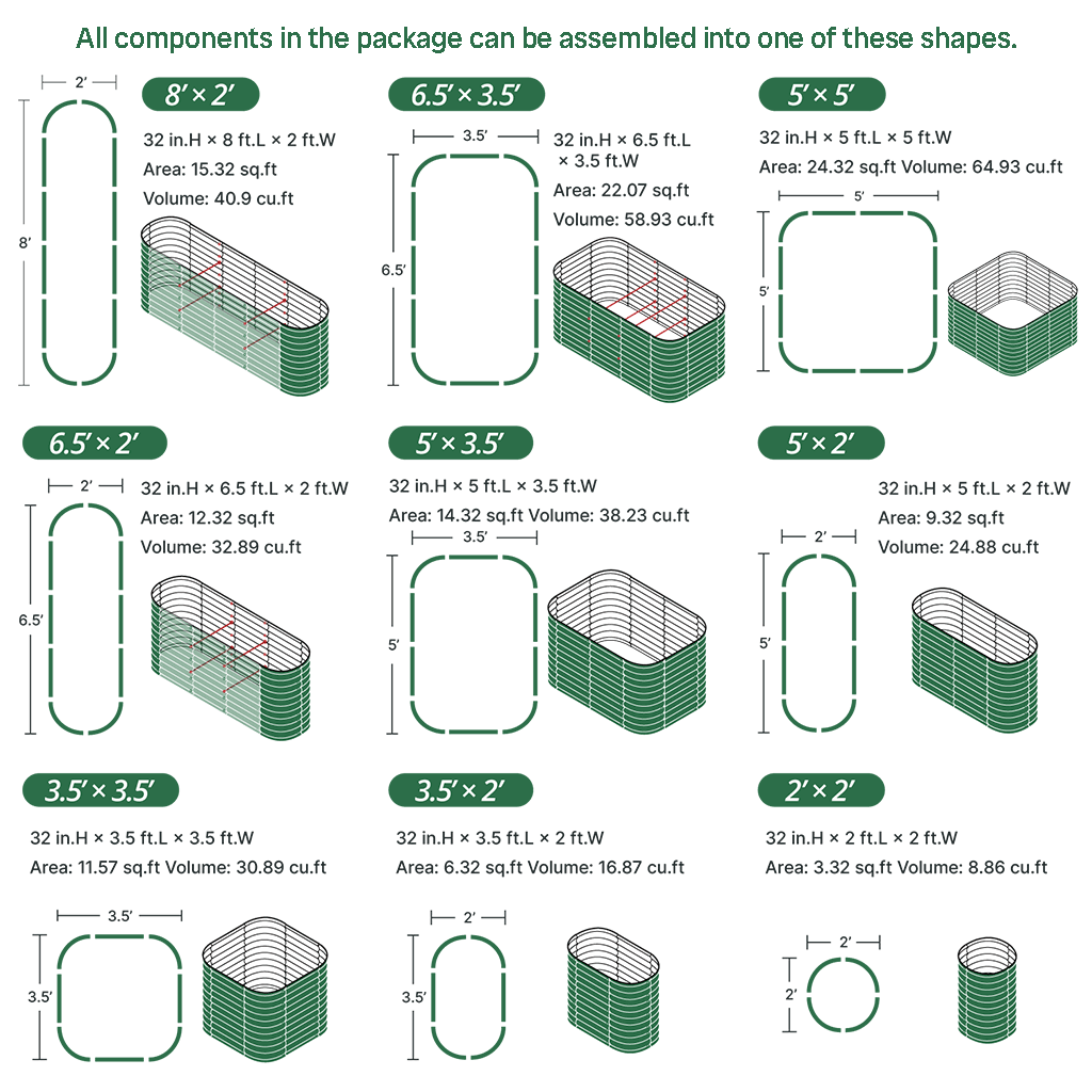 32'' Tall 8x2 Galvanized Raised Garden Bed Kit (9 in 1)【Upgrade 2.0】