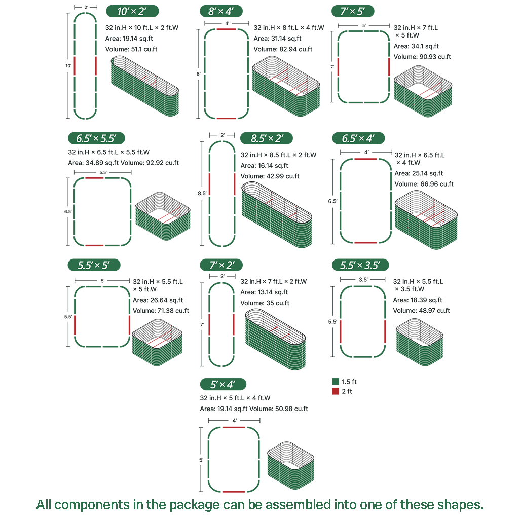 32'' Tall 8x4 Galvanized Steel Raised Beds (10 in 1)【Upgrade 2.0】