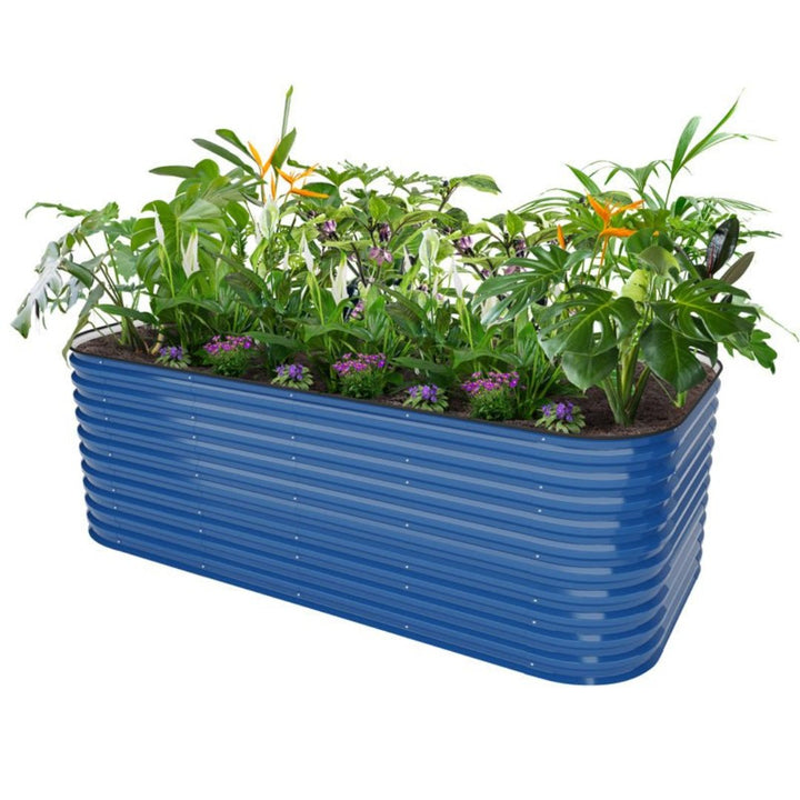 32-inch tall galvanized steel raised beds blue-Vegega