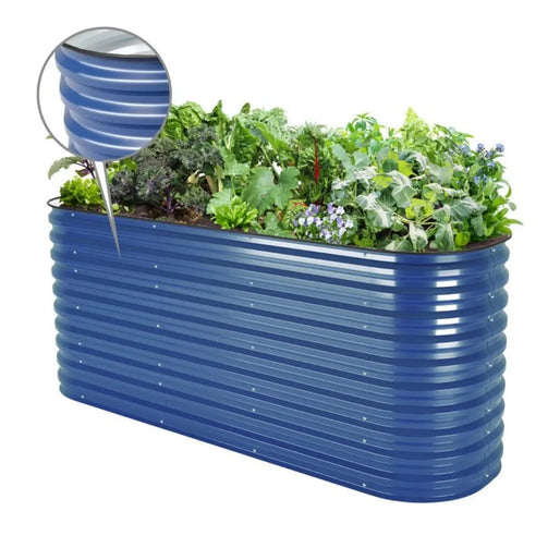 32 inches tall blue raised metal planter boxes -Vegega