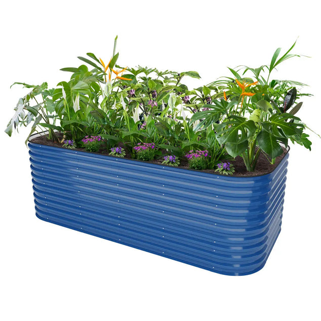 32-inch tall galvanized steel raised beds blue-Vegega