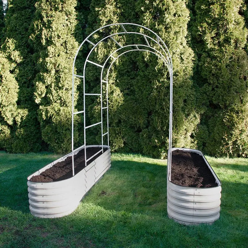 garden arch trellis installed on two raised beds-Vegega