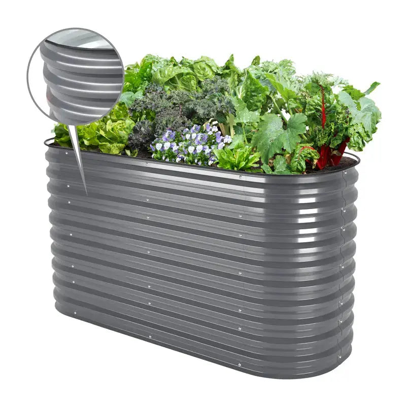 32 inches tall grey galvanized flower bed-Vegega