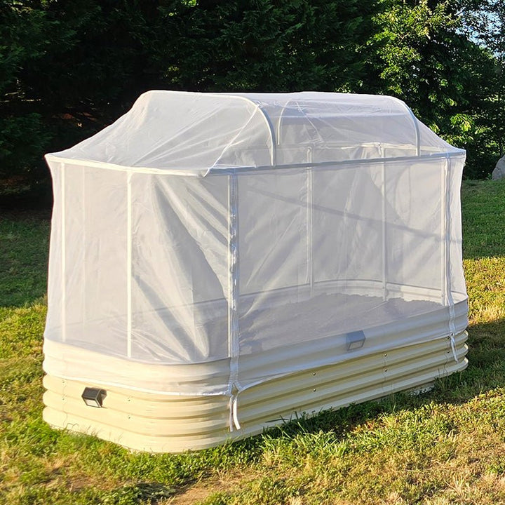 raised garden bed with cover installed on it