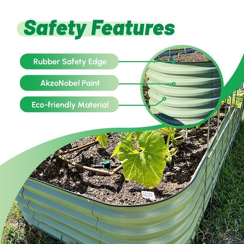 infographic of safety feature of metal raised garden beds-vegega