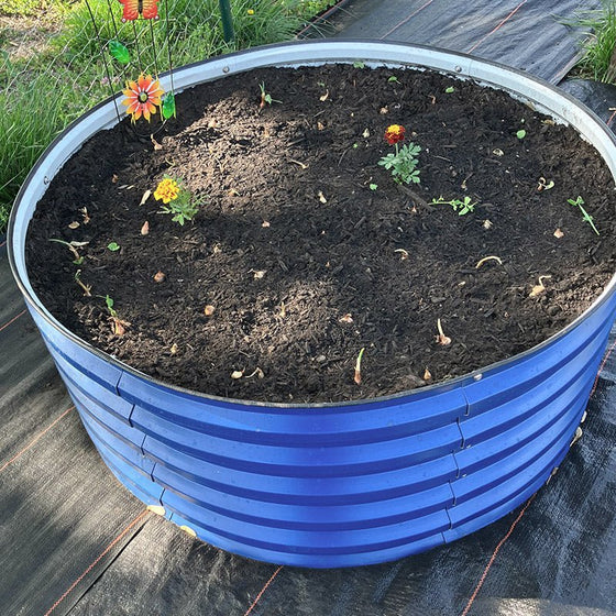 blue round raised garden beds-Vegega