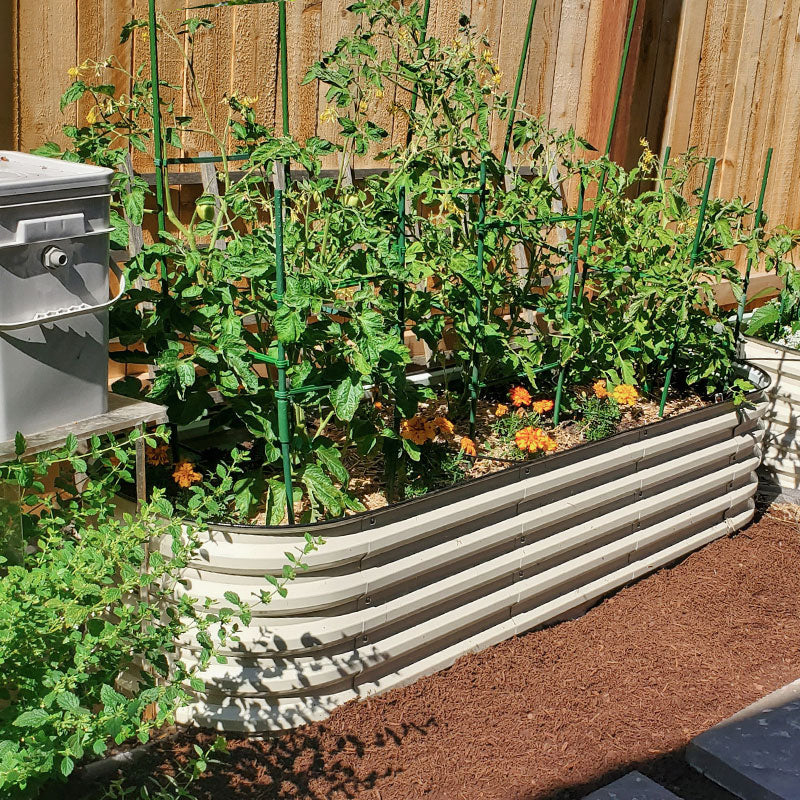 modern metal raised beds in yard-Vegega