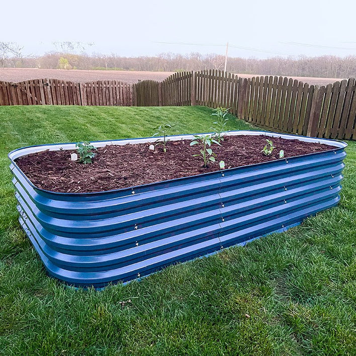 raised planter boxes blue growing plants-Vegega