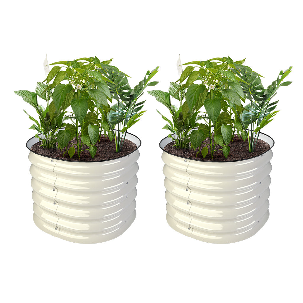 17''Tall 24” Wide White Pair Round Metal Raised Garden Beds-Vegega