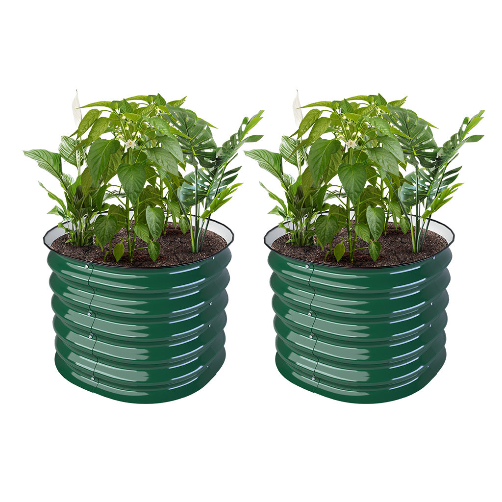 17''Tall 24” Wide Moss Green Pair Round Metal Raised Garden Beds-Vegega