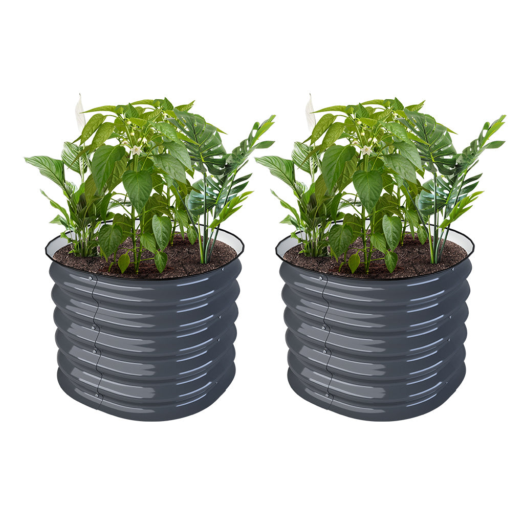 17''Tall 24” Wide Grey Pair Round Metal Raised Garden Beds-Vegega