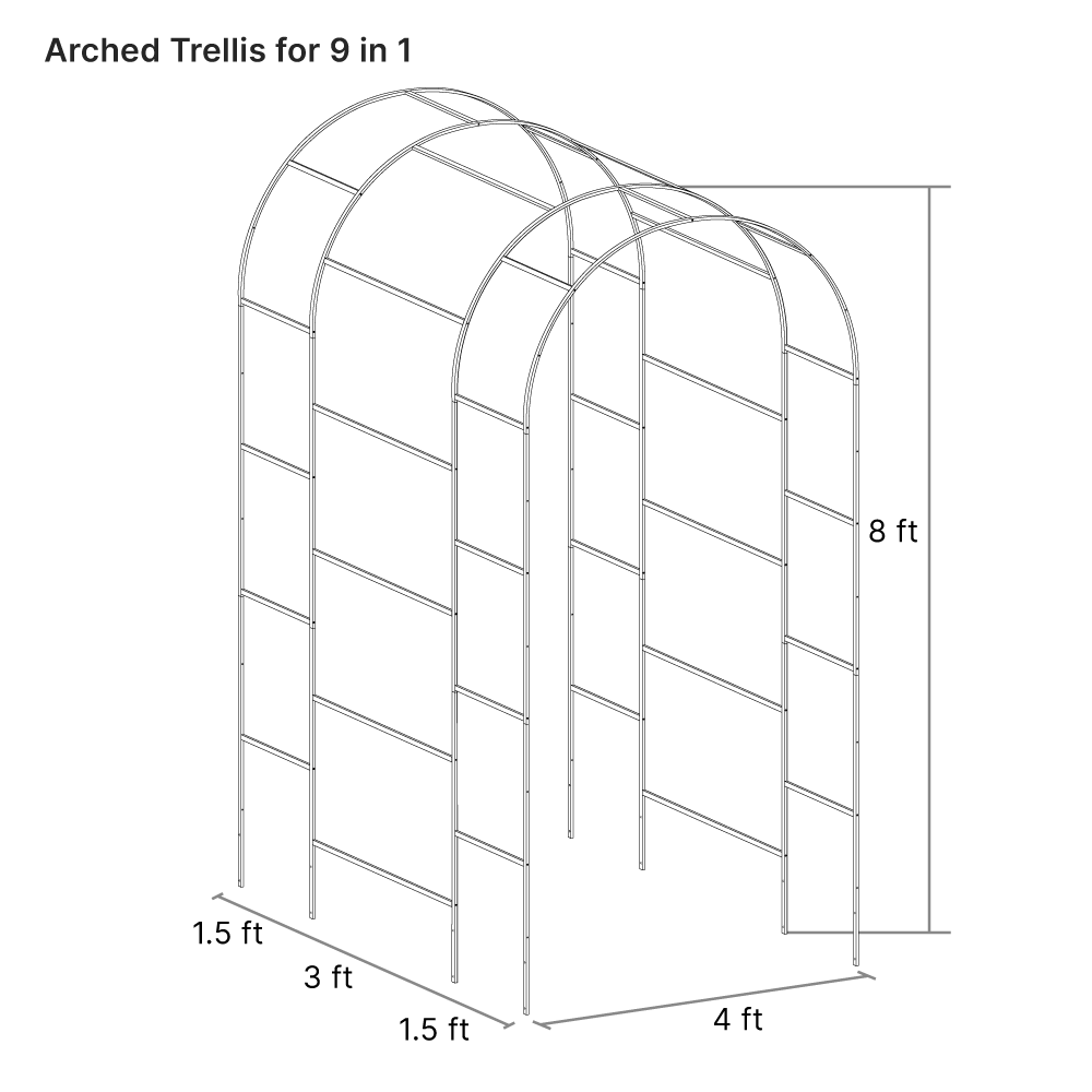 Illustrations sizes of arch trellis-Vegega