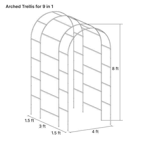 Illustrations sizes of arch trellis-Vegega